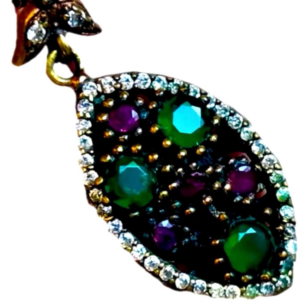 Emerald Ruby Gem Fine Art Post Single Earring Sol… - image 1